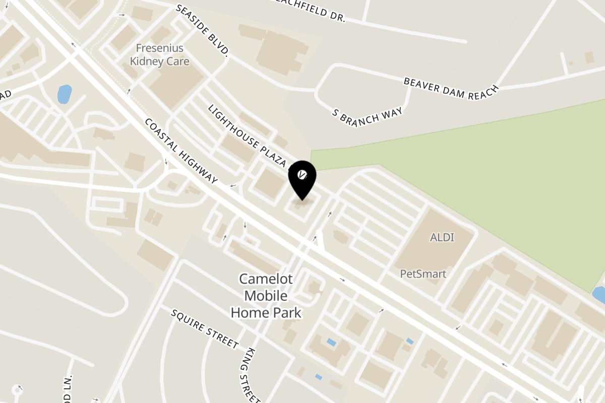 Map showing the location of SoHo Slice Pizzeria on 19340 Lighthouse Plaza in Rehoboth Beach